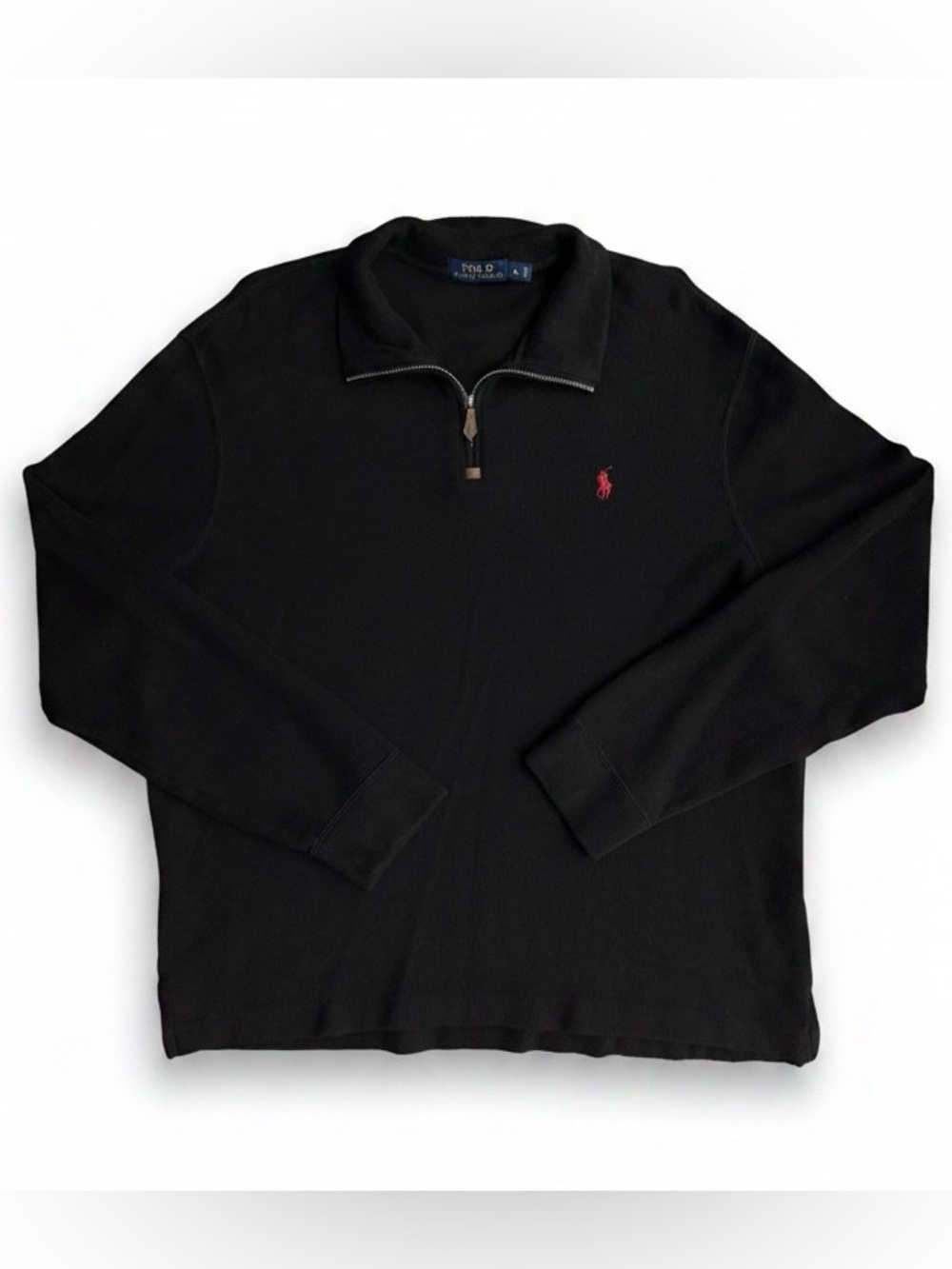 POLO Ralph Lauren 1/4 Zip Pullover Sweater Size XL Black Red Pony 100% Cotton